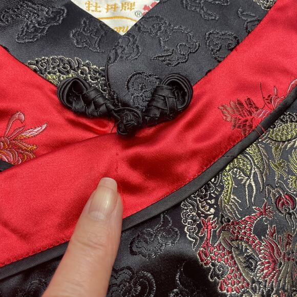 Vintage Peony Brand Cheongsam Top Blouse Size 36 Black Jacquard Brocade Chinese - Picture 10 of 11